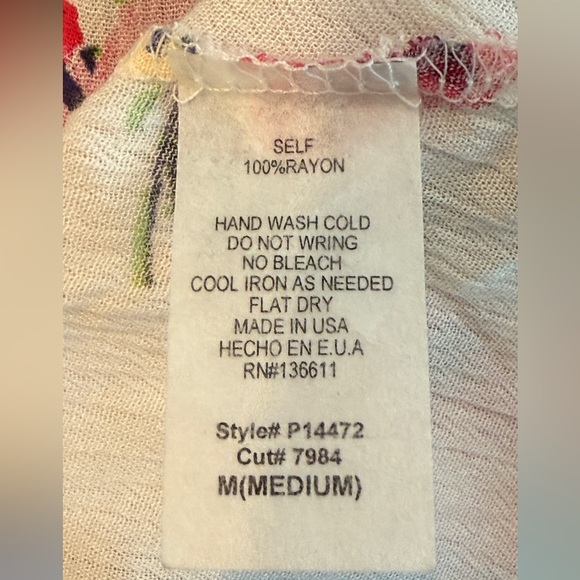 Ivory Floral Twist Front Short Sleeve Top M - Picture 13 of 14